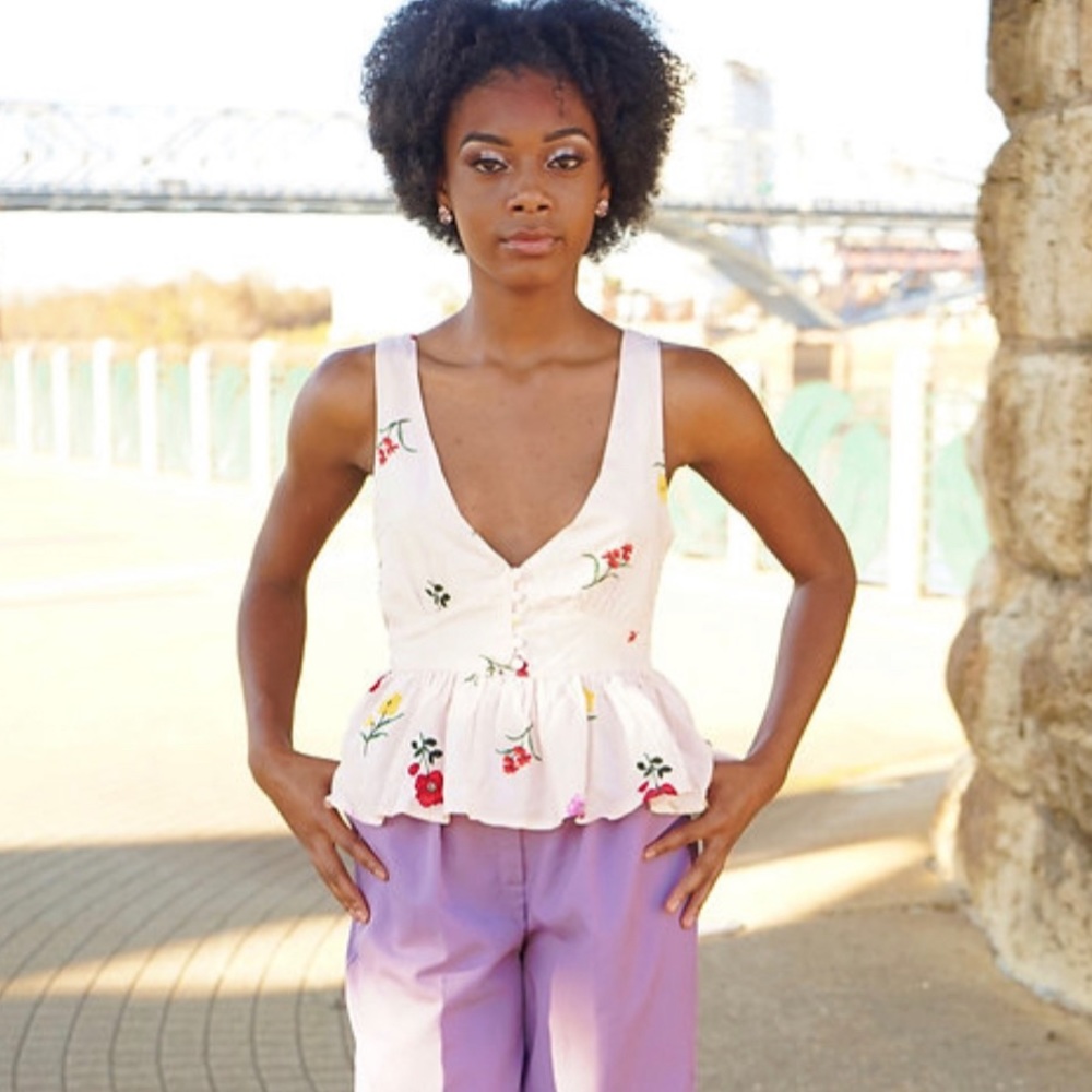 SMALL Pink/Floral Ruffle Top